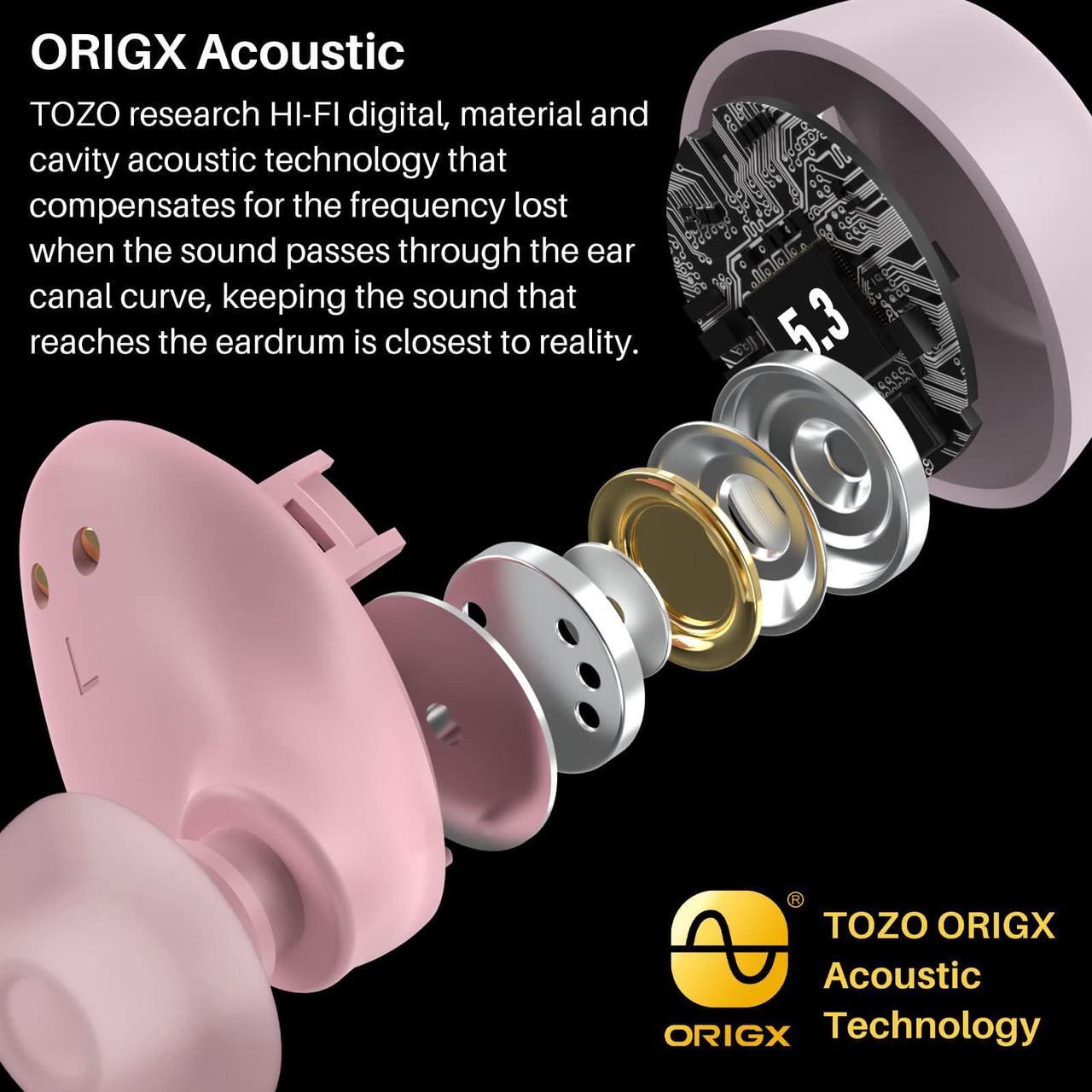 Alt view image 7 of 7 - TOZO A1 Mini Wireless Earbuds Bluetooth 5.3 in Ear Light-Weight Headphones Built-in Microphone, IPX5 Waterproof, Immersive Premium Sound Long 12m Distance Connection Headset with Charging Case, Pink