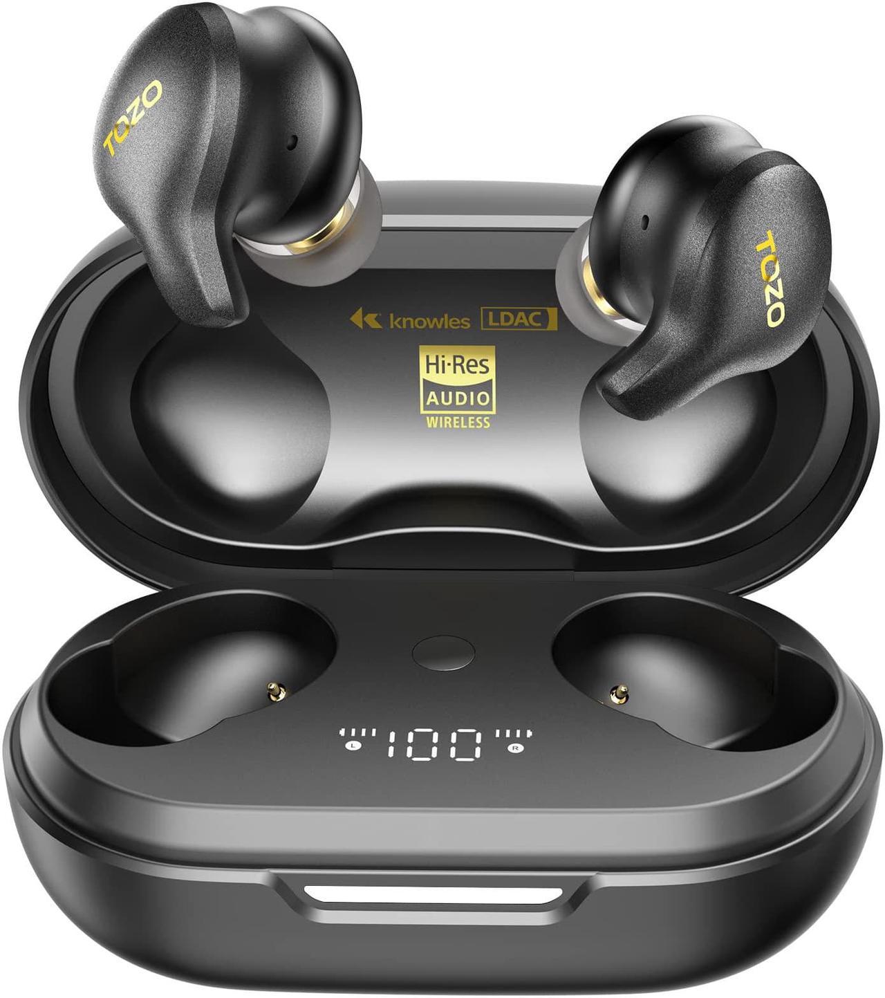 TOZO Golden X1 Wireless Earbuds Balanced Armature Driver and Hybrid Dynamic Driver, Bluetooth 5.3 Headphones OrigX Pro, LDAC & Hi-Res Audio, Environment & Active Noise Cancellation Headset, Black