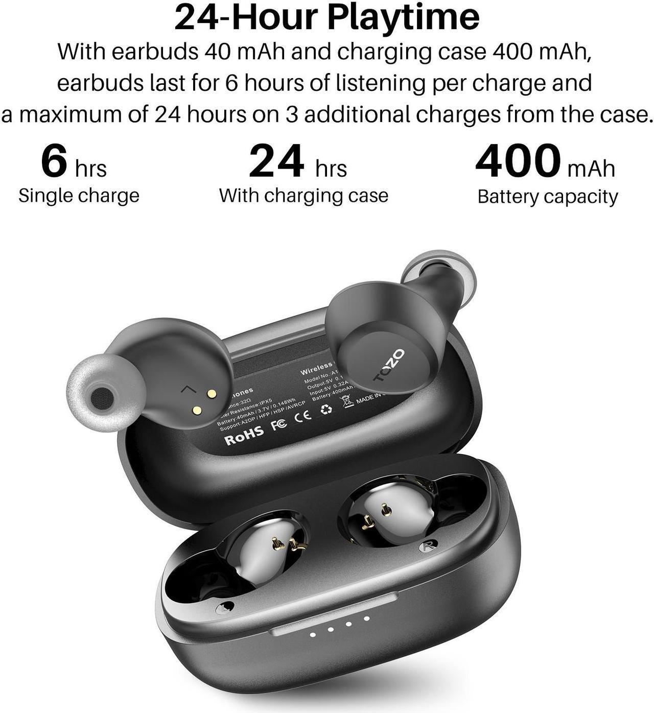 Alt view image 8 of 7 - TOZO A1 Wireless Earbuds Bluetooth 5.3 in Ear Headphones Built-in Microphone, Immersive Premium Sound 24 Hours Playtime with USB-C Charging Case, Black