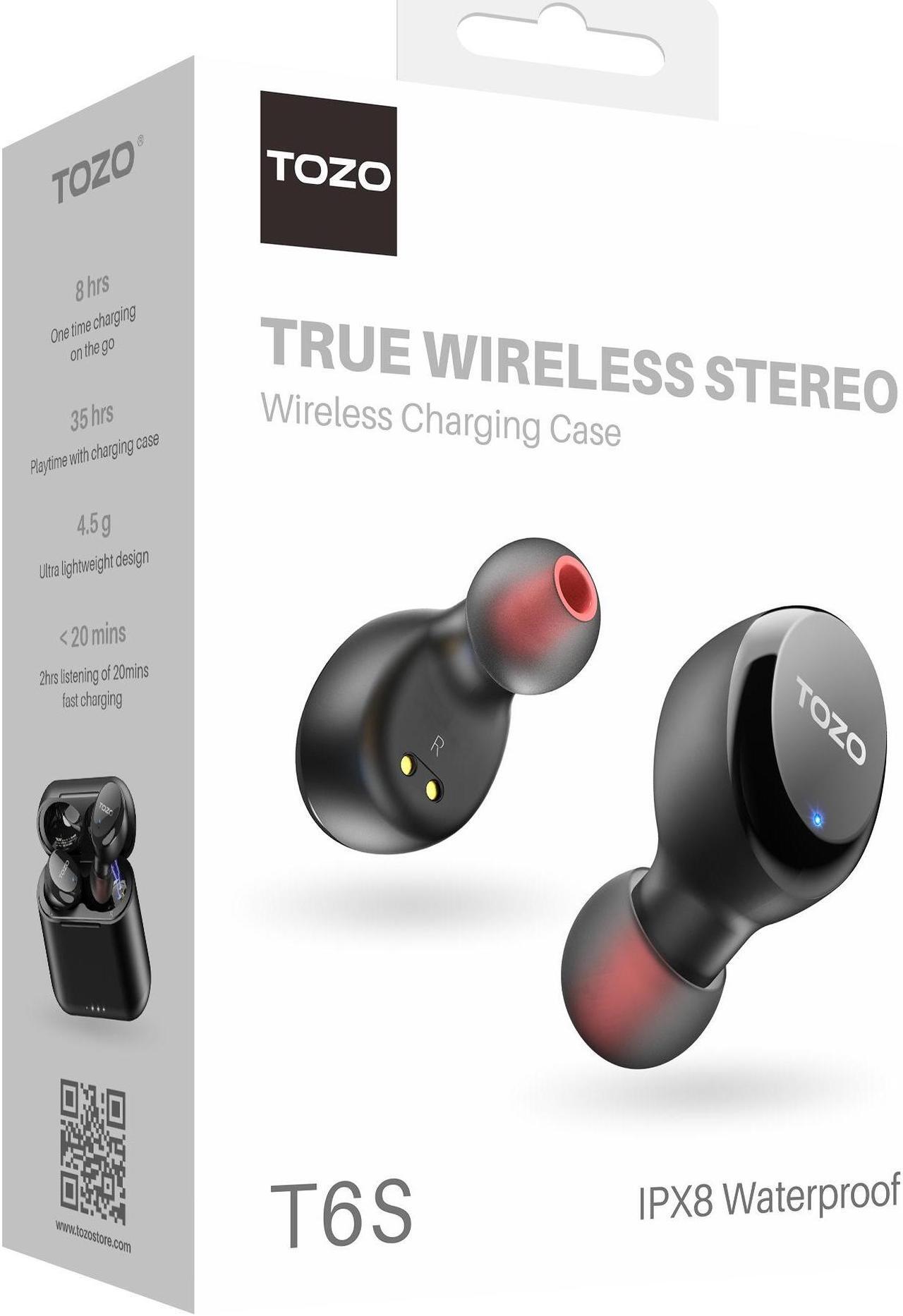 Alt view image 7 of 7 - TOZO T6S Bluetooth True Wireless Earbuds Environmental Noise Cancellation In Ear Headphones Built in Mic Headset Premium Sound with Deep Bass Support APP Control for Sport Black