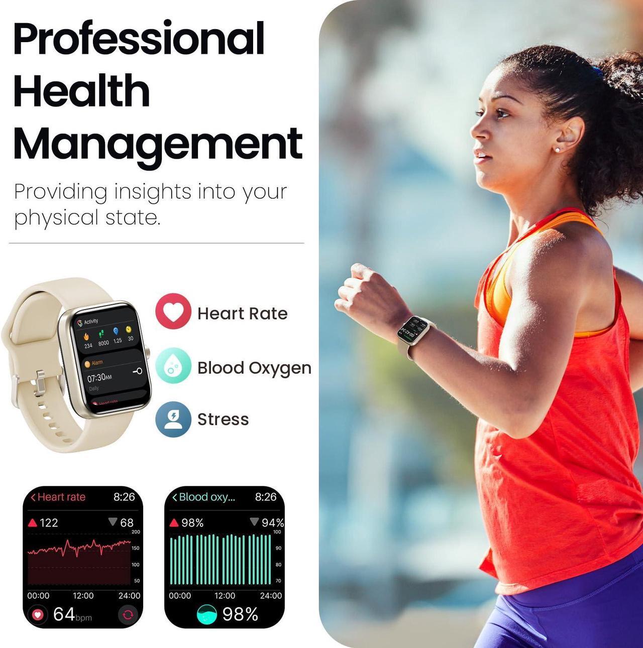 Alt view image 3 of 6 - TOZO S3 Smart Watch Bluetooth 5.3 Answer/Make Call, 1.83-inch Touch Screen, Heart Rate/Blood Oxygen/Sleep Monitor Fitness Tracker, IP68 Waterproof Smartwatch Compatible with iPhone & Android, Gold