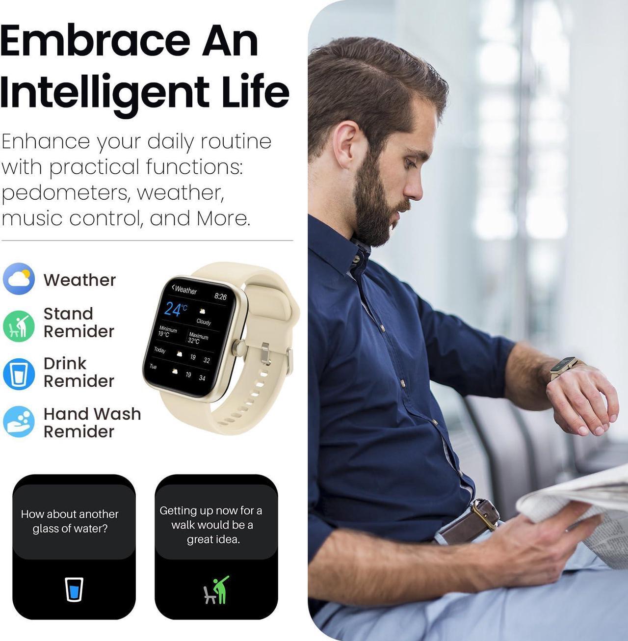 Alt view image 5 of 6 - TOZO S3 Smart Watch Bluetooth 5.3 Answer/Make Call, 1.83-inch Touch Screen, Heart Rate/Blood Oxygen/Sleep Monitor Fitness Tracker, IP68 Waterproof Smartwatch Compatible with iPhone & Android, Gold