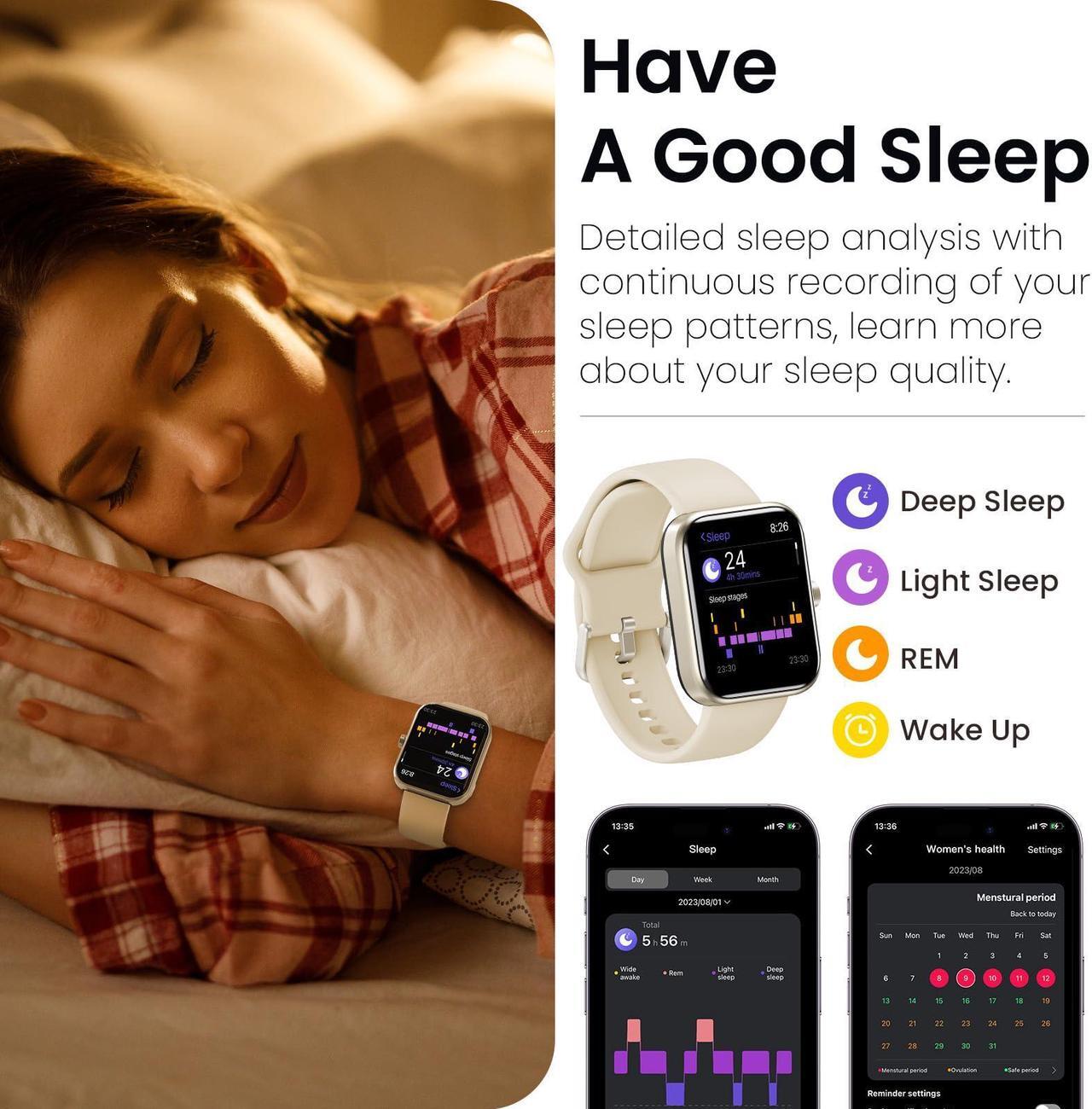 Alt view image 4 of 6 - TOZO S3 Smart Watch Bluetooth 5.3 Answer/Make Call, 1.83-inch Touch Screen, Heart Rate/Blood Oxygen/Sleep Monitor Fitness Tracker, IP68 Waterproof Smartwatch Compatible with iPhone & Android, Gold