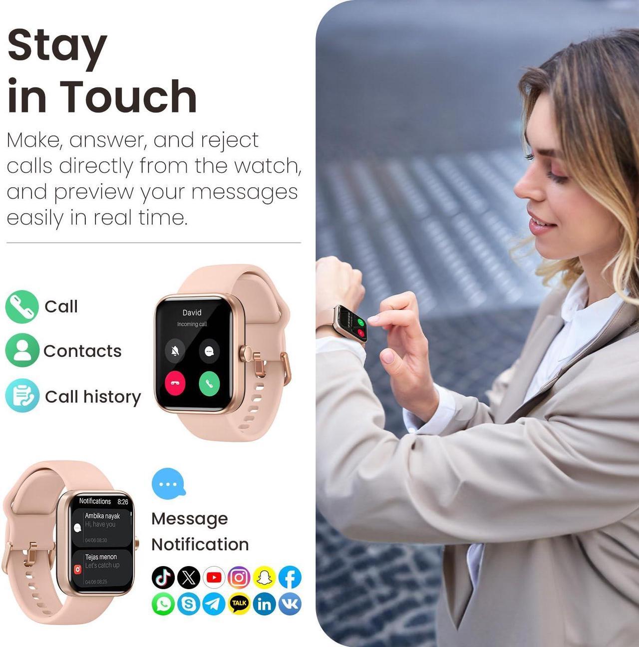 Alt view image 2 of 7 - TOZO S3 Smart Watch Answer/Make Call, 1.83-inch Touch Screen, Heart Rate/Blood Oxygen/Sleep Monitor Fitness Tracker, IP68 Waterproof Smartwatch Compatible with iPhone & Android, Rose Gold