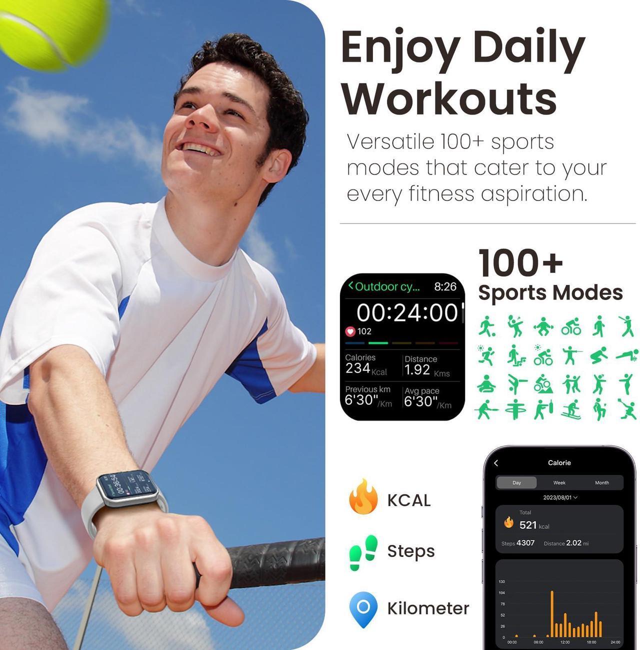 Alt view image 3 of 7 - TOZO S3 Smart Watch Answer/Make Call, 1.83-inch Touch Screen, Heart Rate/Blood Oxygen/Sleep Monitor Fitness Tracker, IP68 Waterproof Smartwatch Compatible with iPhone & Android, Rose Gold