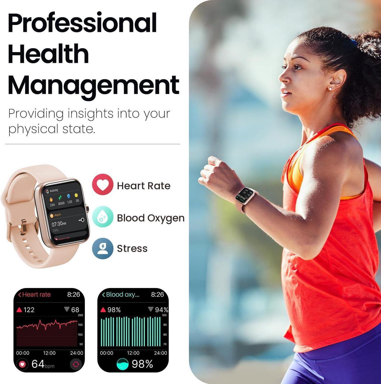 Alt view image 4 of 7 - TOZO S3 Smart Watch Answer/Make Call, 1.83-inch Touch Screen, Heart Rate/Blood Oxygen/Sleep Monitor Fitness Tracker, IP68 Waterproof Smartwatch Compatible with iPhone & Android, Rose Gold