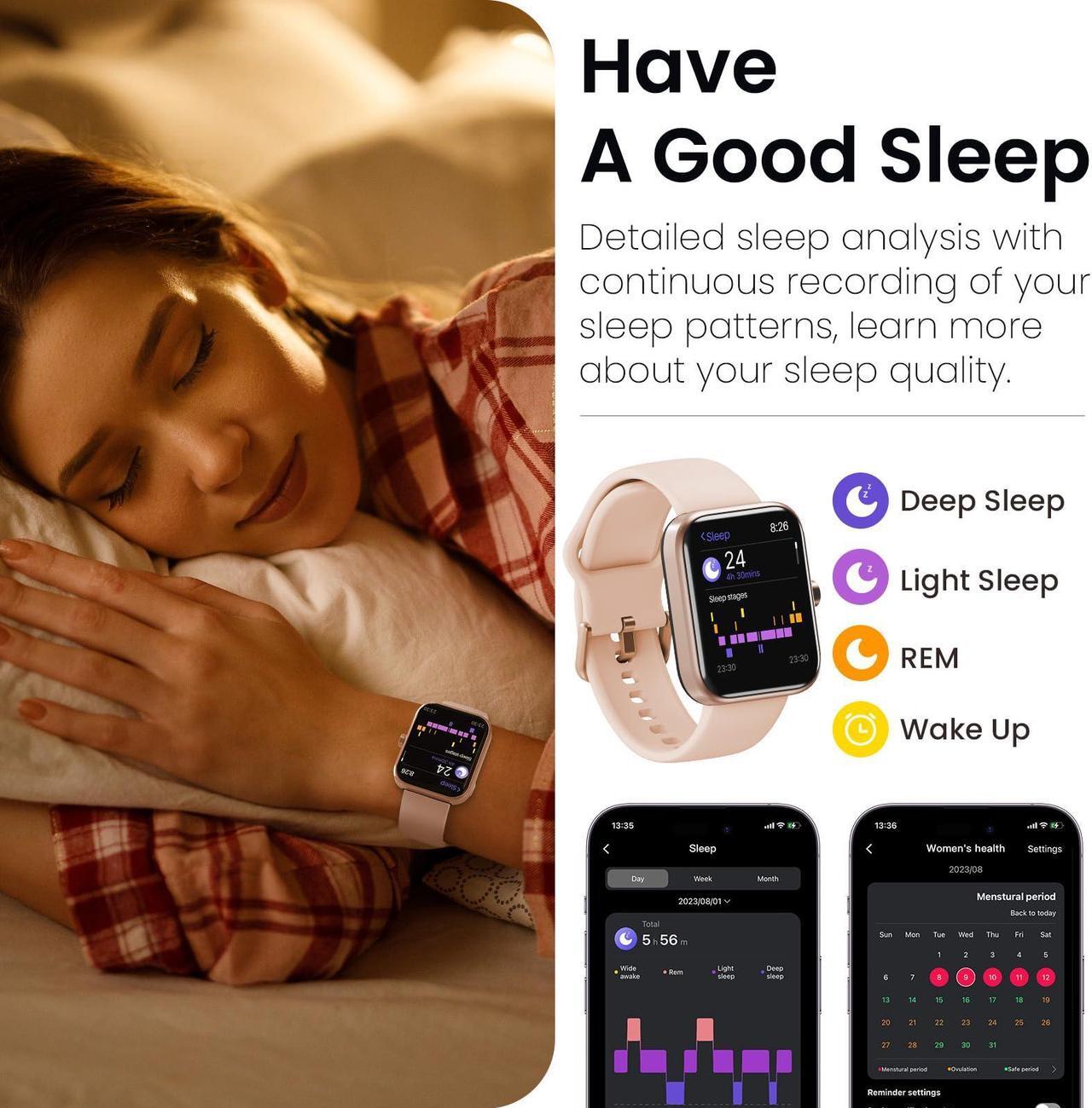 Alt view image 5 of 7 - TOZO S3 Smart Watch Answer/Make Call, 1.83-inch Touch Screen, Heart Rate/Blood Oxygen/Sleep Monitor Fitness Tracker, IP68 Waterproof Smartwatch Compatible with iPhone & Android, Rose Gold