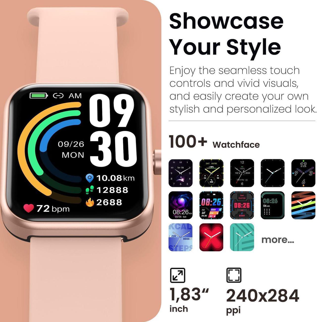 Alt view image 7 of 7 - TOZO S3 Smart Watch Answer/Make Call, 1.83-inch Touch Screen, Heart Rate/Blood Oxygen/Sleep Monitor Fitness Tracker, IP68 Waterproof Smartwatch Compatible with iPhone & Android, Rose Gold