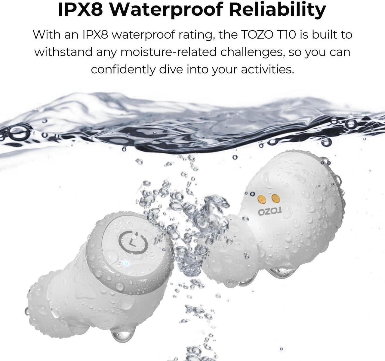 Alt view image 4 of 7 - TOZO T10 Wireless Earbuds Bluetooth 5.3 in-Ear Headphones, Ergonomic Design, App Customize EQ, 55H Playtime, Powerful Sound Headset IPX8 Waterproof, White