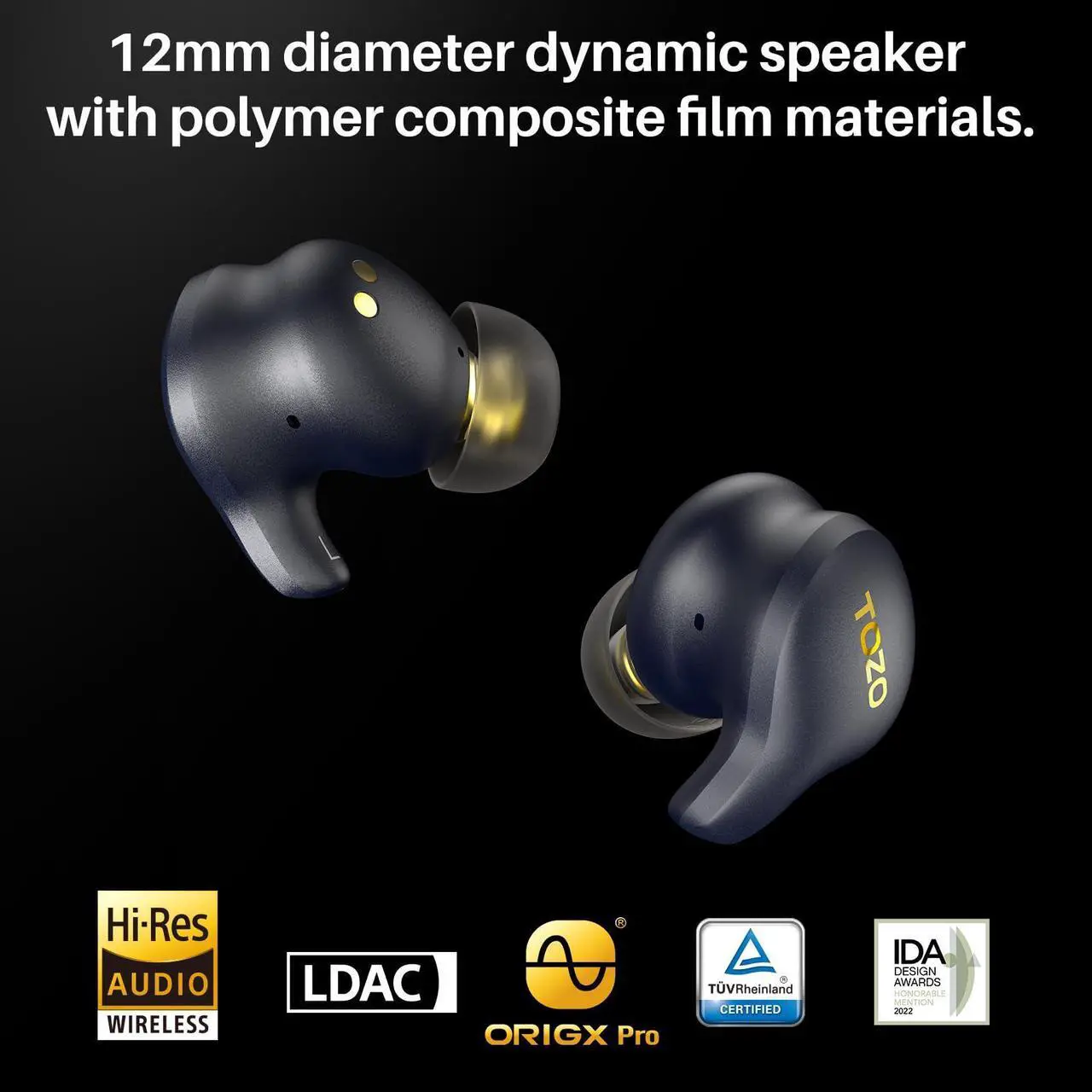 Alt view image 2 of 7 - TOZO Golden X1 Wireless Earbuds Balanced Armature Driver and Hybrid Dynamic Driver, Bluetooth Headphones OrigX Pro,LDAC & Hi-Res Audio, Environment & Active Noise Cancellation Headset, Star Blue/Black