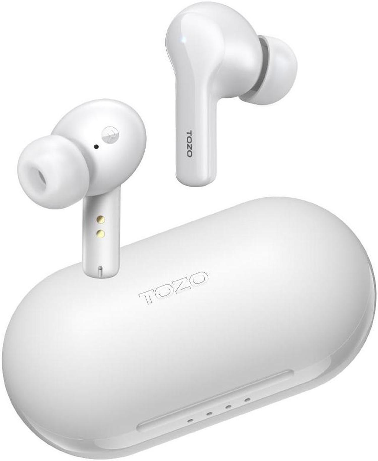 TOZO A2-S Wireless Earbuds Bluetooth 5.3 in Ear Light-Weight Headphones Built-in Microphone Immersive Premium Sound Long Distance Connection Headset with Charging Case, White