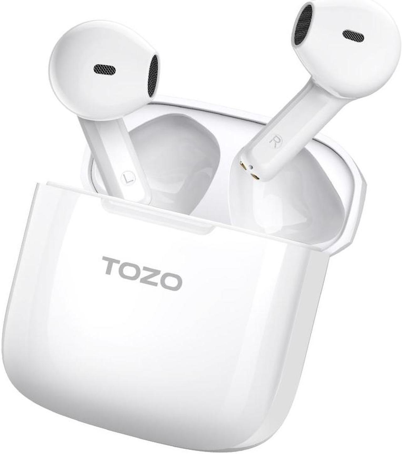 TOZO Wireless Earbuds Bluetooth 5.3 Semi-in-Ear Earphones with Digital Call Noise Reduction Premium Sound Headsets, USB-C Charging Case with Reset Button Hall Detection, Pearl White