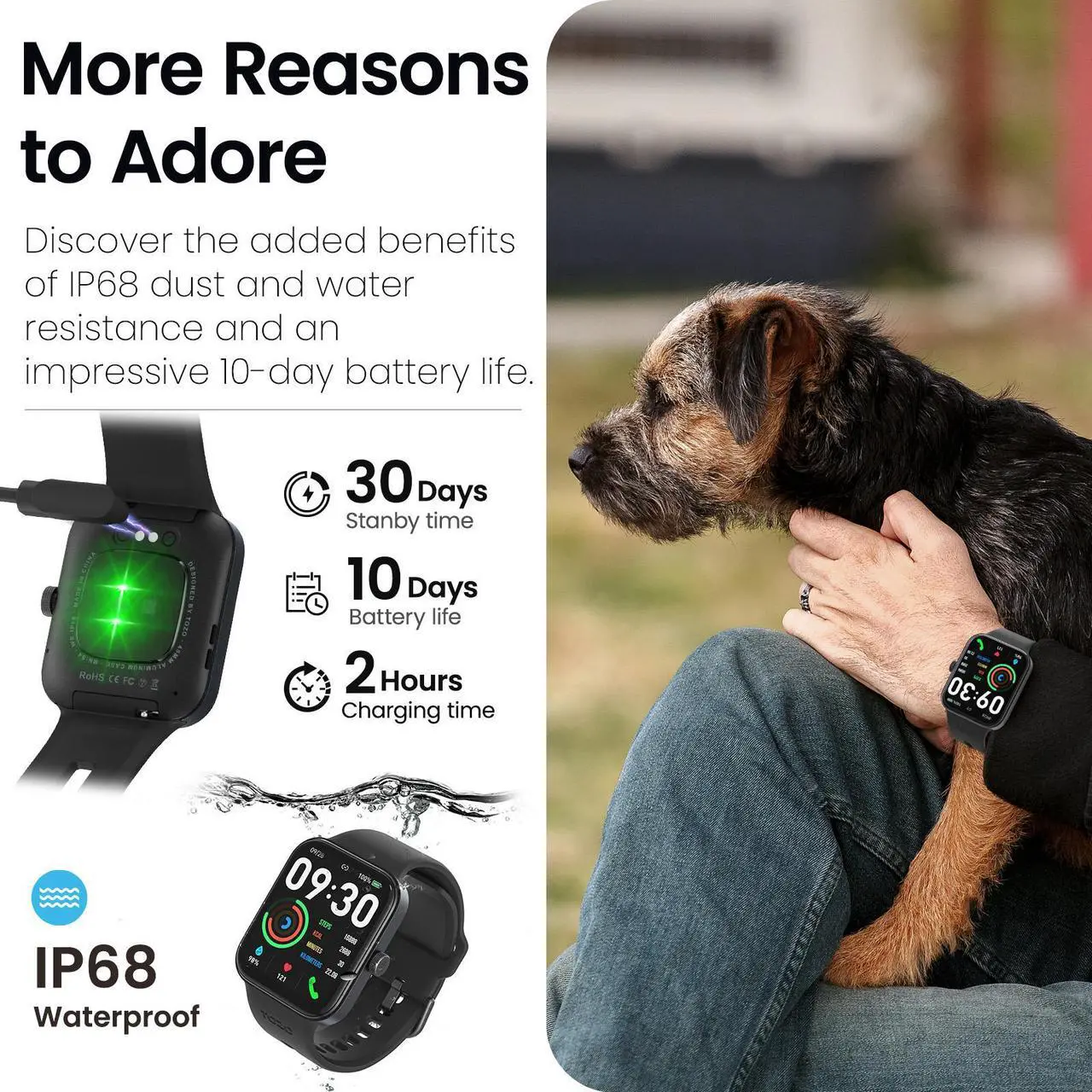 Alt view image 6 of 7 - TOZO S4 Smart Watch 1.78" AMOLED Touch Screen Fitness Tracker IP68 Waterproof, Heart Rate/Sleep/Blood Oxygen Monitor Sport Smartwatch for ios Android, Black