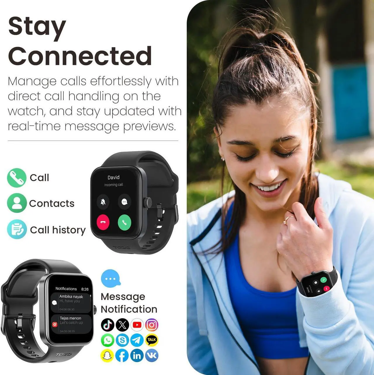Alt view image 7 of 7 - TOZO S4 Smart Watch 1.78" AMOLED Touch Screen Fitness Tracker IP68 Waterproof, Heart Rate/Sleep/Blood Oxygen Monitor Sport Smartwatch for ios Android, Black