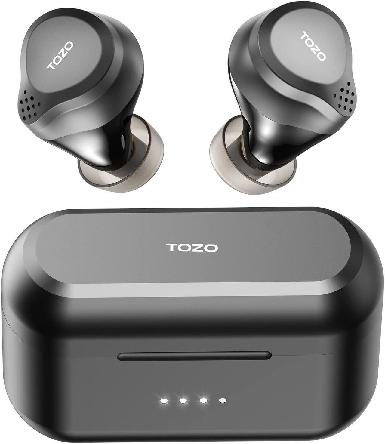 TOZO NC7 Hybrid Active Noise Cancelling Wireless Earbuds, ANC, in-Ear Detection Headphones IPX6 Waterproof Bluetooth Stereo Earphones, Immersive Sound Premium Deep Bass Headset, Black