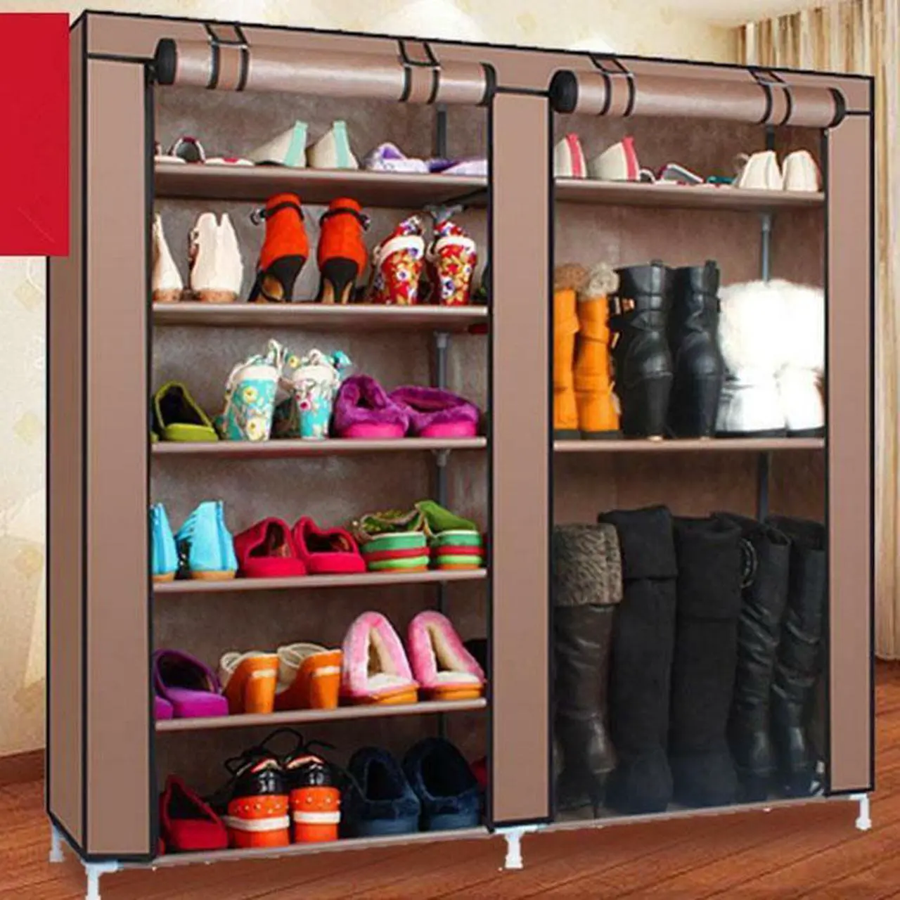 Alt view image 2 of 6 - 44" Adjustable 6 Tier 9 Grid Home Shoe Rack Shelf Storage Closet Organizer Stand