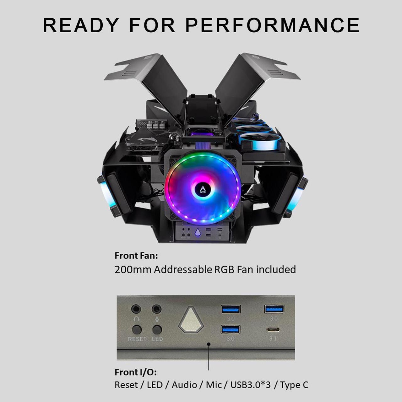Alt view image 6 of 6 - AZZA Overdrive 807 / Gaming / CNC ATX Case  / Tempered Glass / Silver / Aluminum / Steel / 1 x 200mm ARGB Fan included / AZZA PWM Fan Hub included / PCIE 4.0 Riser Cable included / Type-C Port