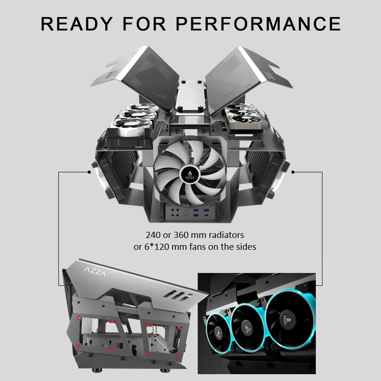 Alt view image 5 of 6 - AZZA Overdrive 807 / Gaming / CNC ATX Case  / Tempered Glass / Silver / Aluminum / Steel / 1 x 200mm ARGB Fan included / AZZA PWM Fan Hub included / PCIE 4.0 Riser Cable included / Type-C Port