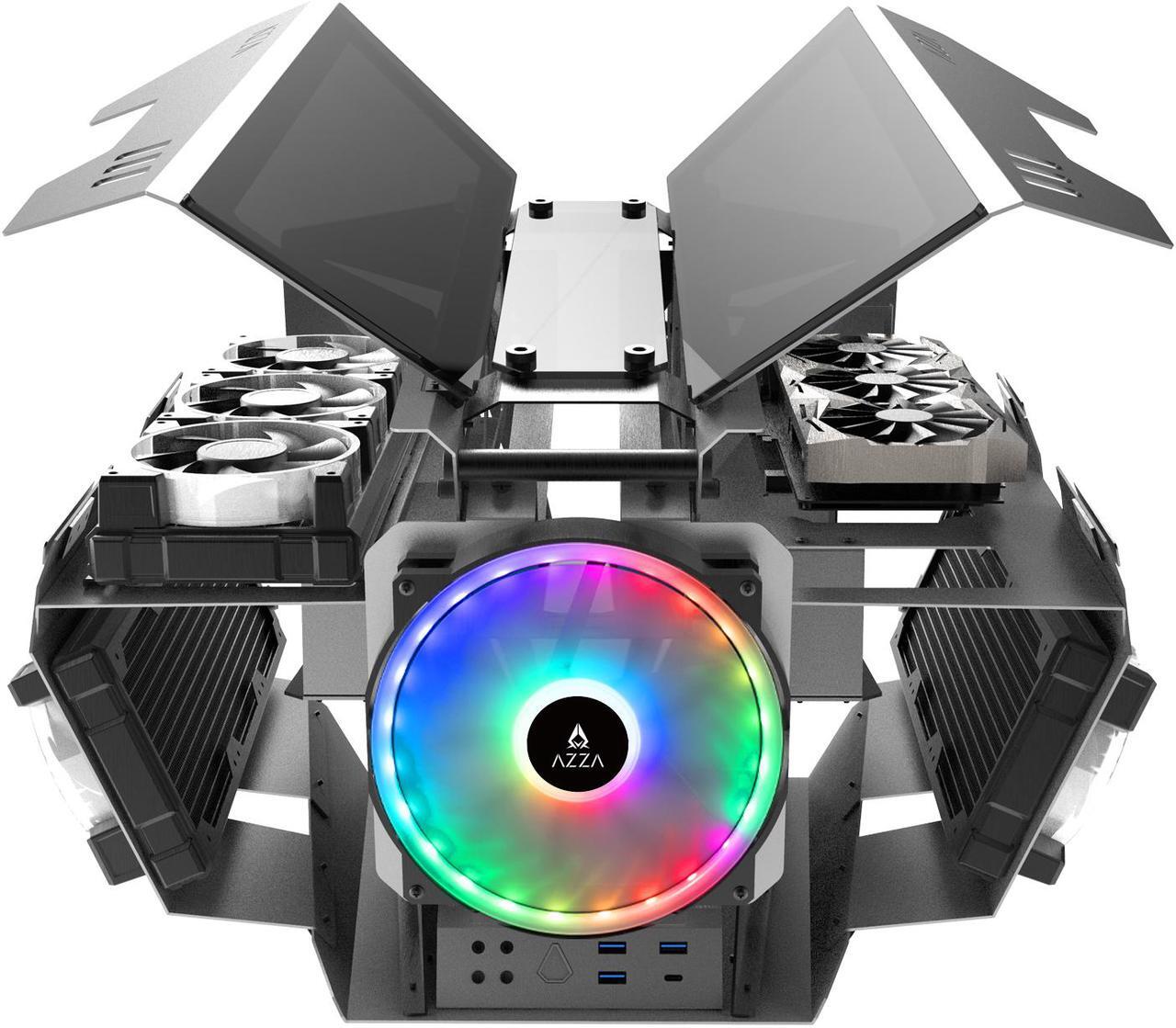 Main image of AZZA Overdrive 807 / Gaming / CNC ATX Case  / Tempered Glass / Silver / Aluminum / Steel / 1 x 200mm ARGB Fan included / AZZA PWM Fan Hub included / PCIE 4.0 Riser Cable included / Type-C Port