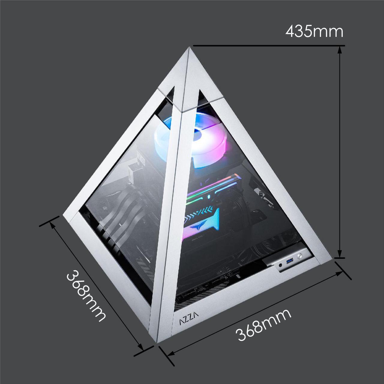 Alt view image 6 of 6 - AZZA PYRAMID Mini 806 /  CNC Mini-ITX Case  / 4-Side Tempered Glass / Silver / Aluminum Frame / 1 x 120mm ARGB fan included