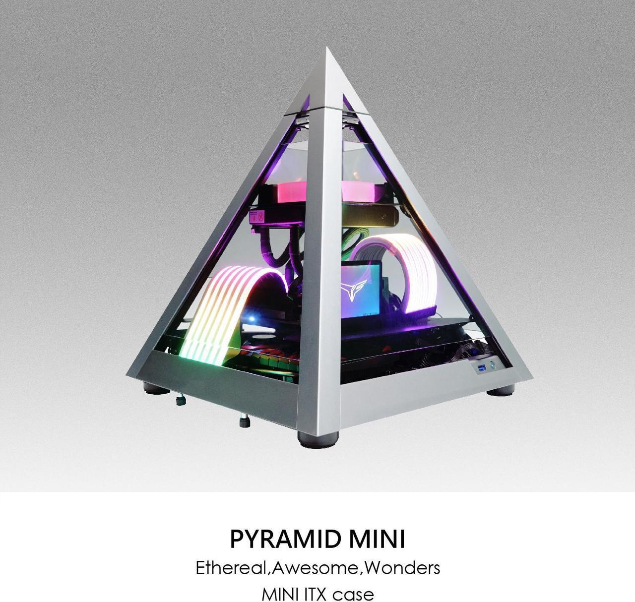 Alt view image 3 of 6 - AZZA PYRAMID Mini 806 /  CNC Mini-ITX Case  / 4-Side Tempered Glass / Silver / Aluminum Frame / 1 x 120mm ARGB fan included