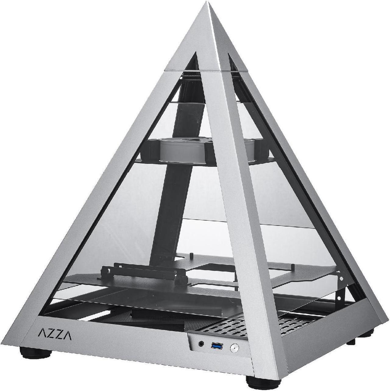 Main image of AZZA PYRAMID Mini 806 /  CNC Mini-ITX Case  / 4-Side Tempered Glass / Silver / Aluminum Frame / 1 x 120mm ARGB fan included