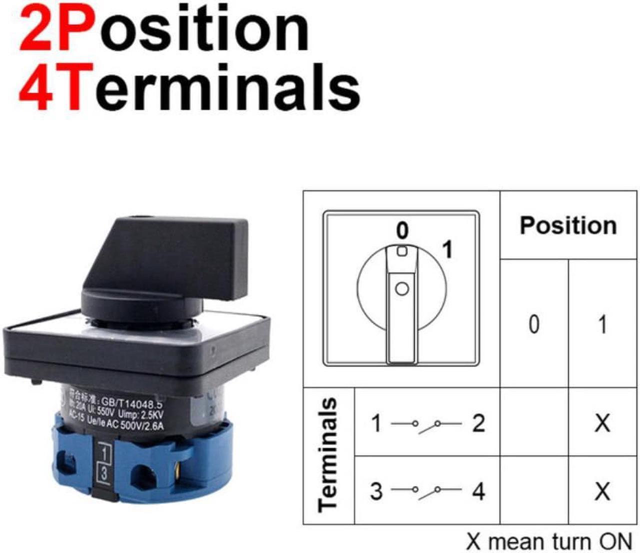 LW28-20A Electric 2Position 4 Terminals Rotary Cam Changeover Switch 550V 20A