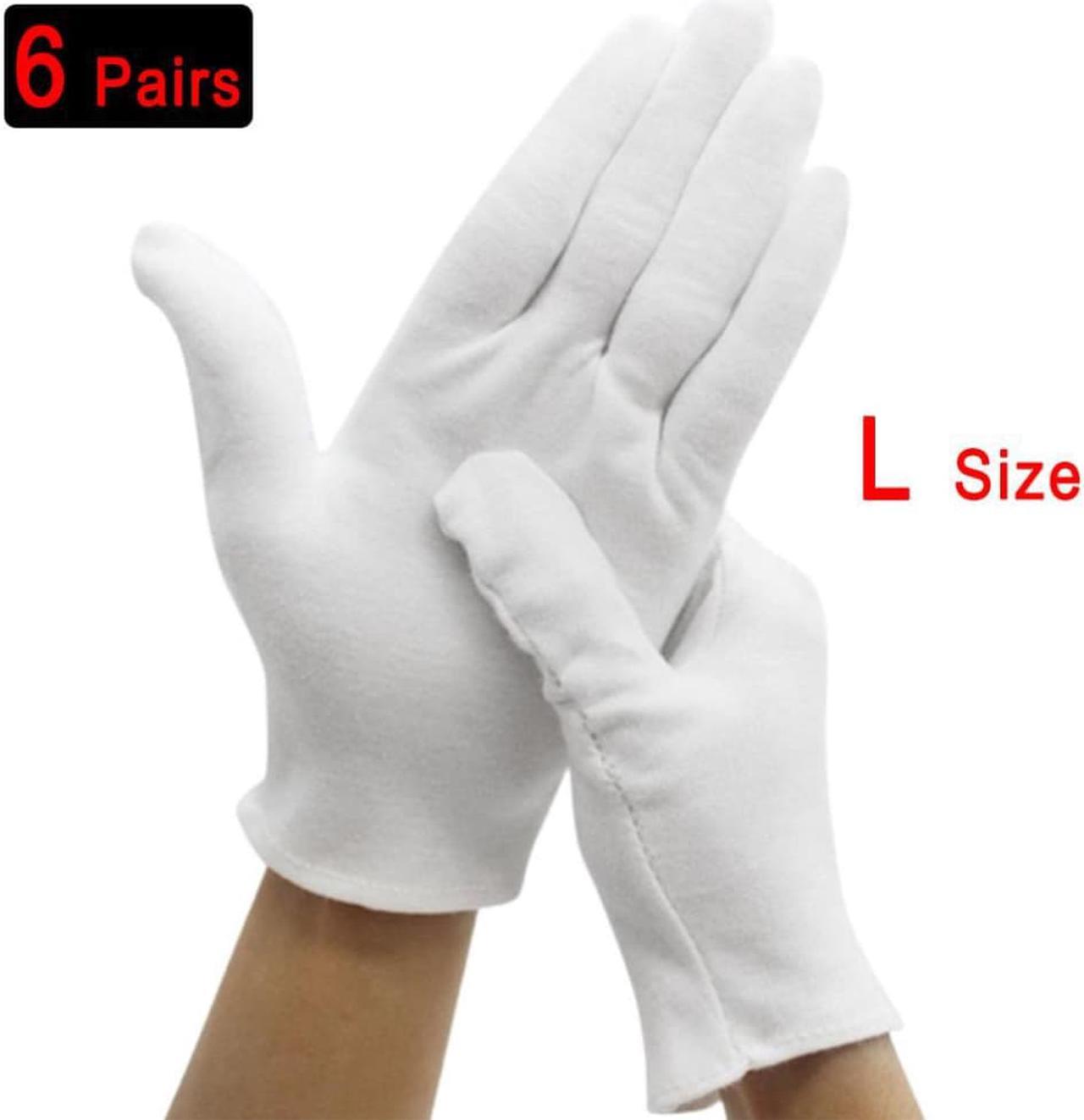 6 Pairs White Gloves Inspection Cotton Work Gloves Jewelry Light weight Hight Quality For Man Woman  L size