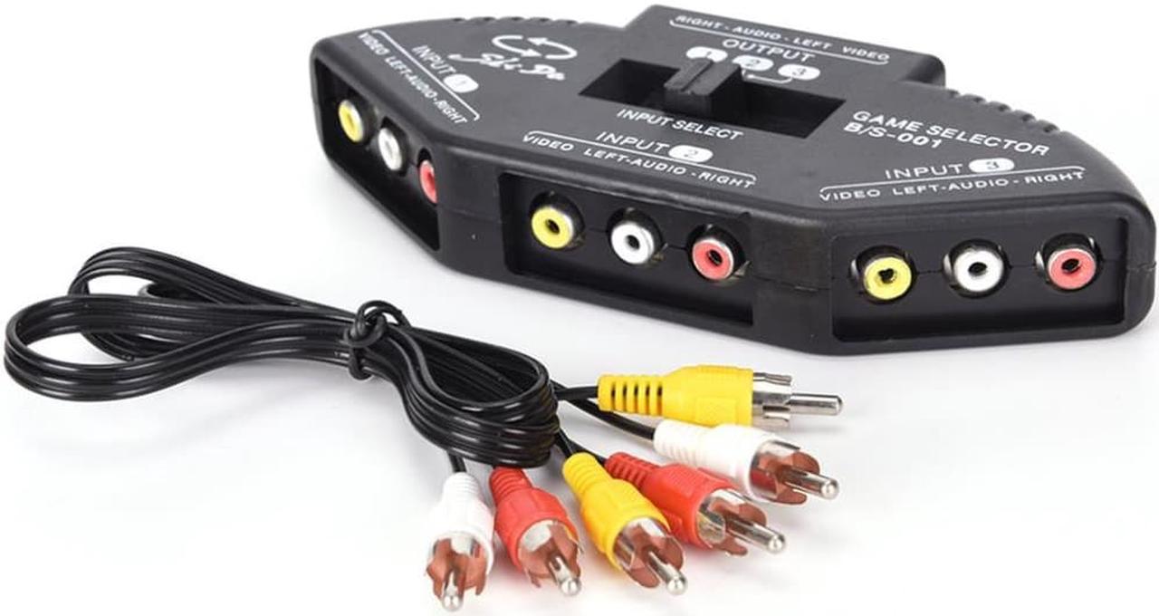 3-Way Audio Video AV RCA Black Switch Selector Box Splitter with/3 RCA Cable