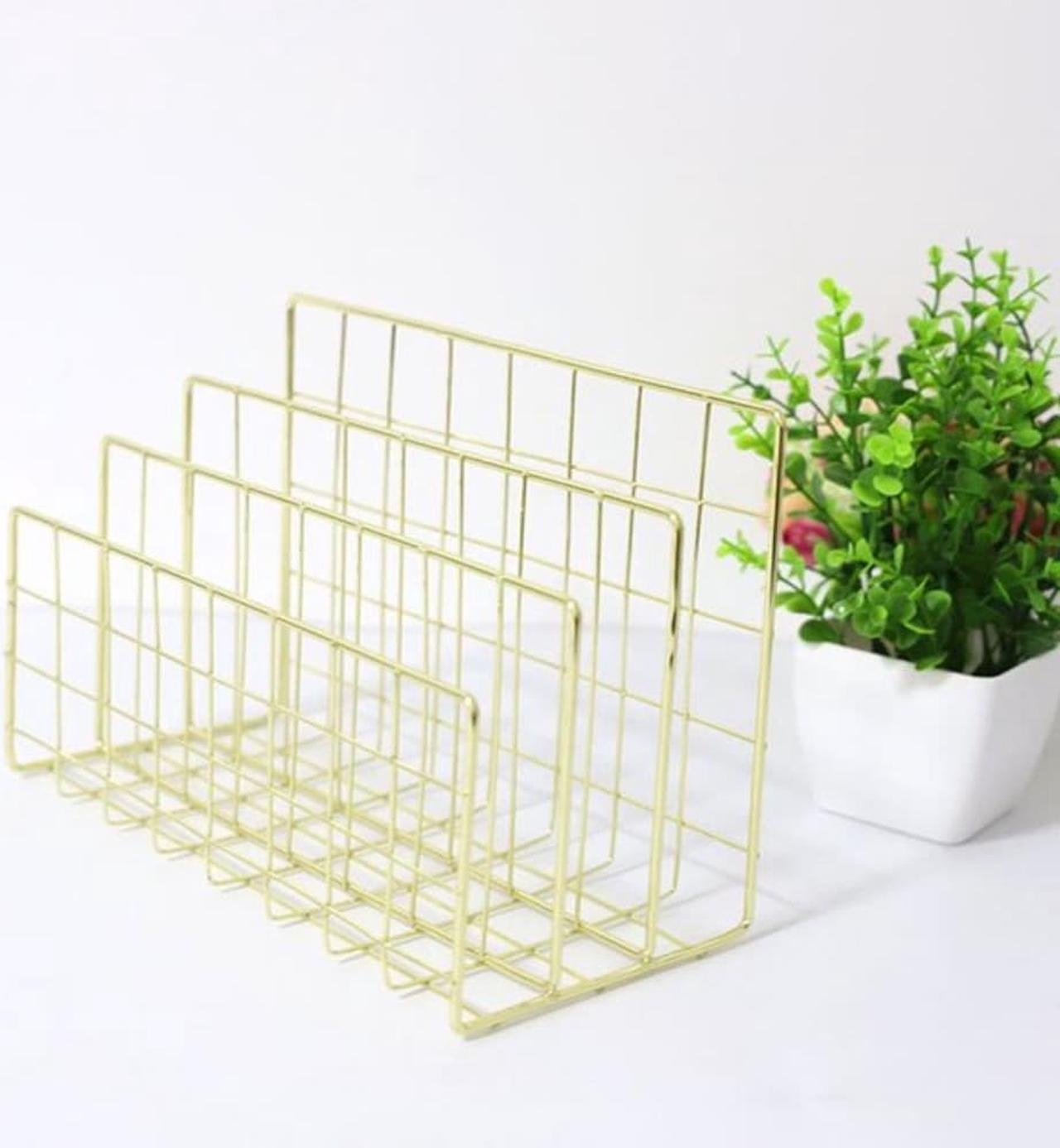 Wrought Iron Metal Three Grid Bookshelf Creative Book Stand Desktop Decoration File And Book Organizer