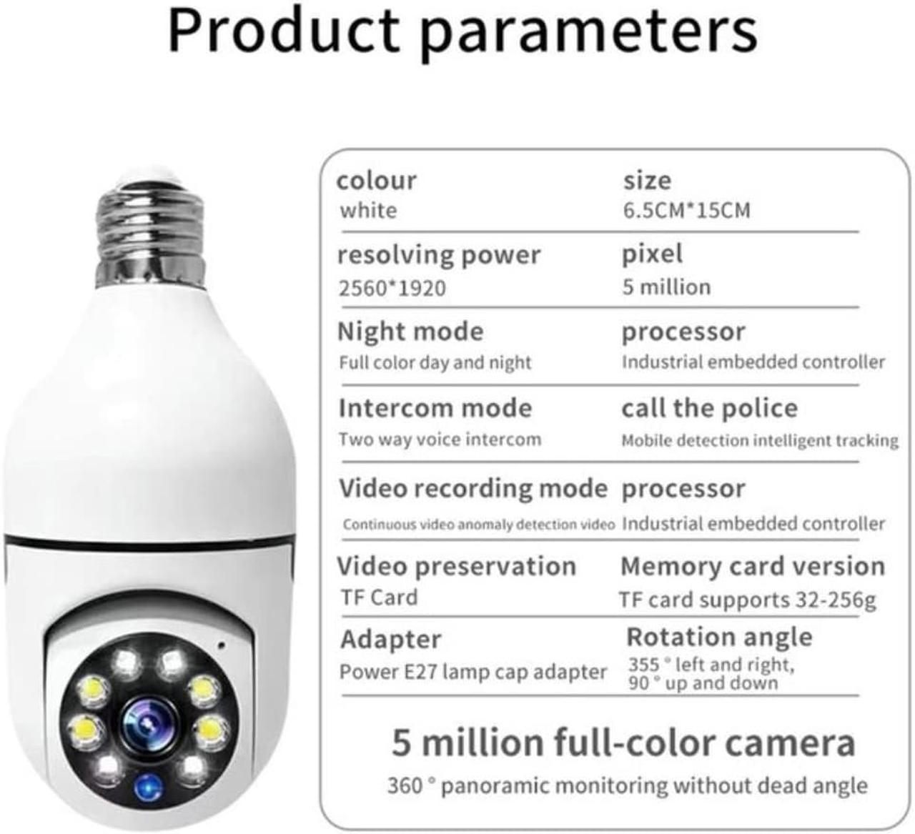 2023 Hot E27 1080P Surveillance Camera LED Light Bulb Camera 360° WiFi Security Spotlight Automatic Human Tracking Night Vision