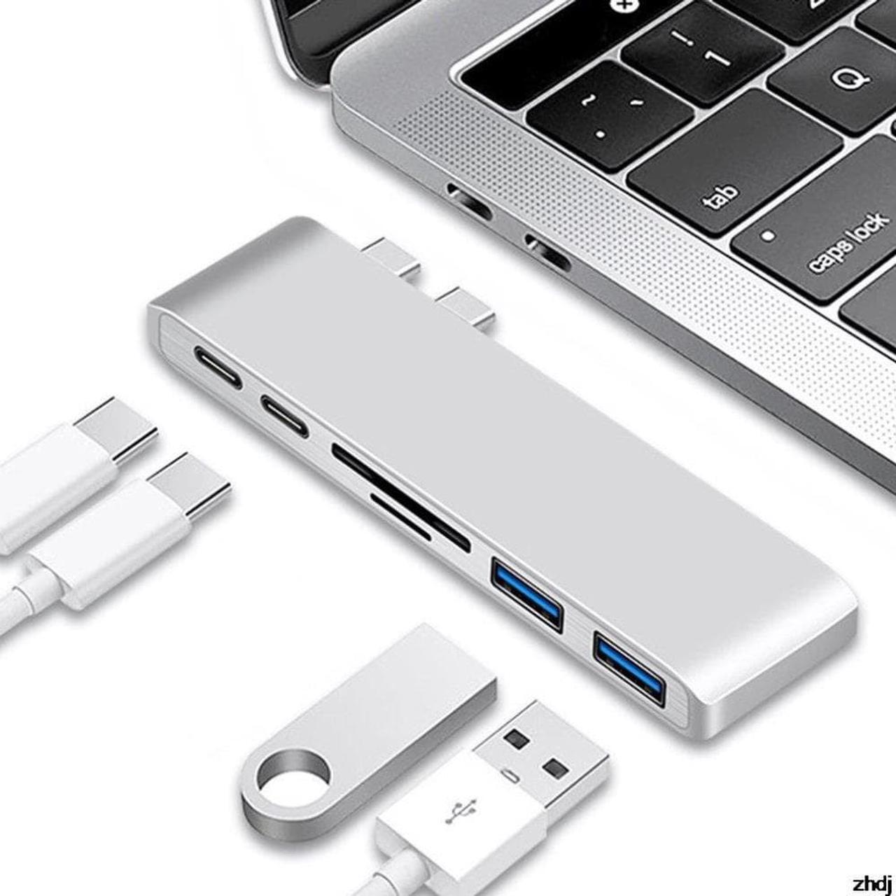 Main image of USB Type C Hub Adapter 7 in 1 Dual USB Type C Dock for MacBook Pro/Air 2018 - 2020 with 4K HDMI-compatible USB C USB 3.0 SD/TF