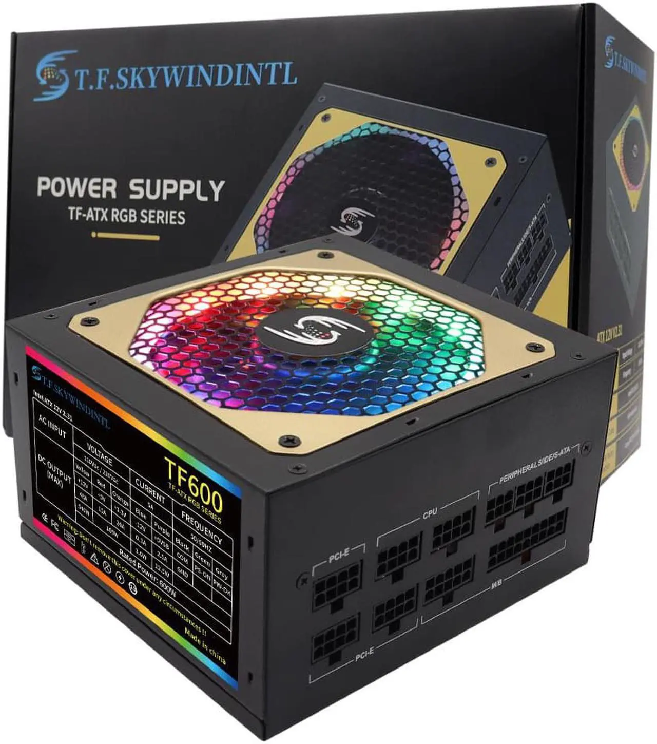 Main image of 600W Power Supply RGB Fully Modular ATX Gaming PSU Full Voltage 90-265V Active PFC with FDB Fan Multiple ARGB Light Modes for Desktop PC Server