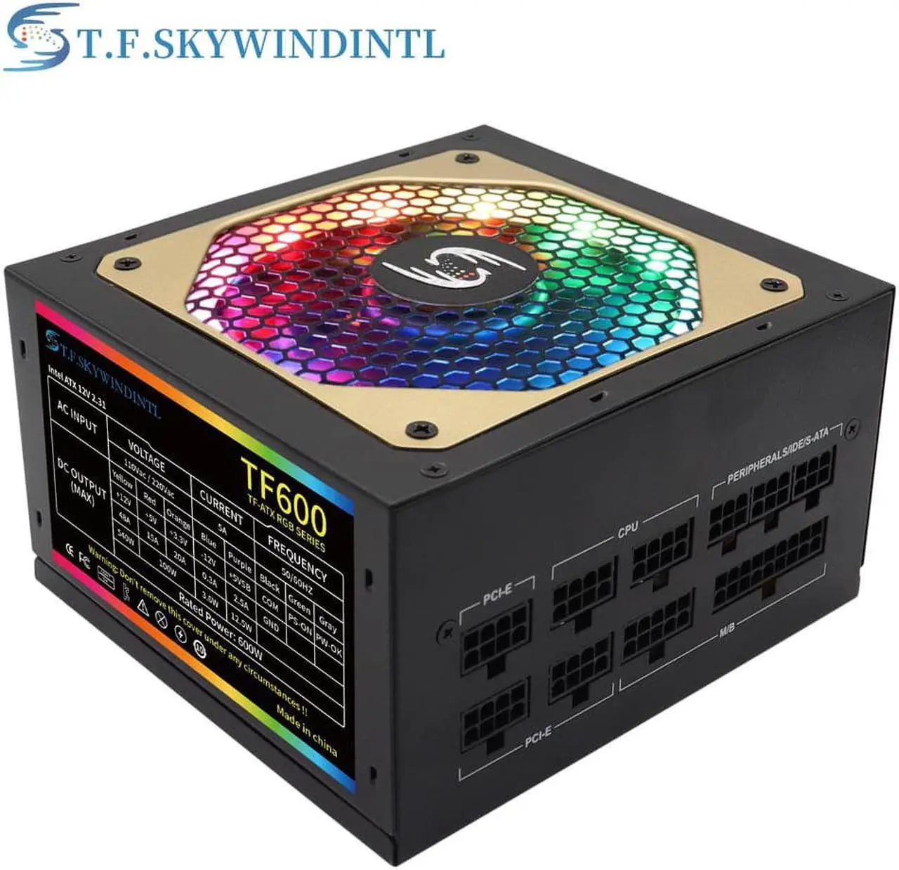 Alt view image 2 of 7 - 600W Power Supply RGB Fully Modular ATX Gaming PSU Full Voltage 90-265V Active PFC with FDB Fan Multiple ARGB Light Modes for Desktop PC Server