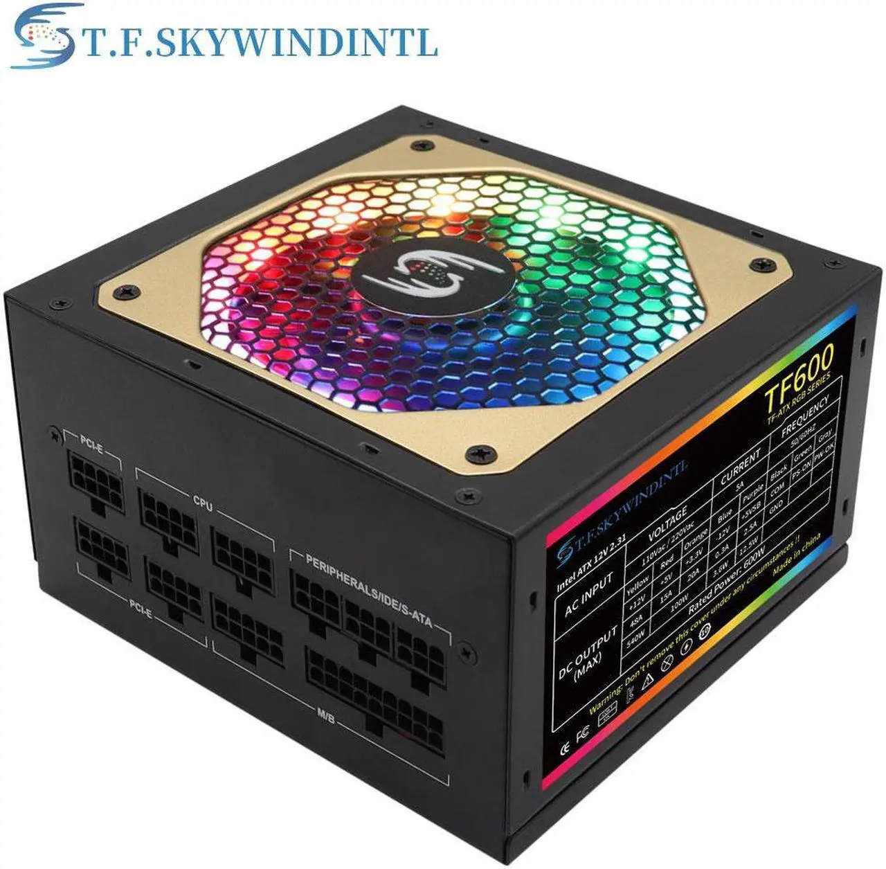 Alt view image 4 of 7 - 600W Power Supply RGB Fully Modular ATX Gaming PSU Full Voltage 90-265V Active PFC with FDB Fan Multiple ARGB Light Modes for Desktop PC Server