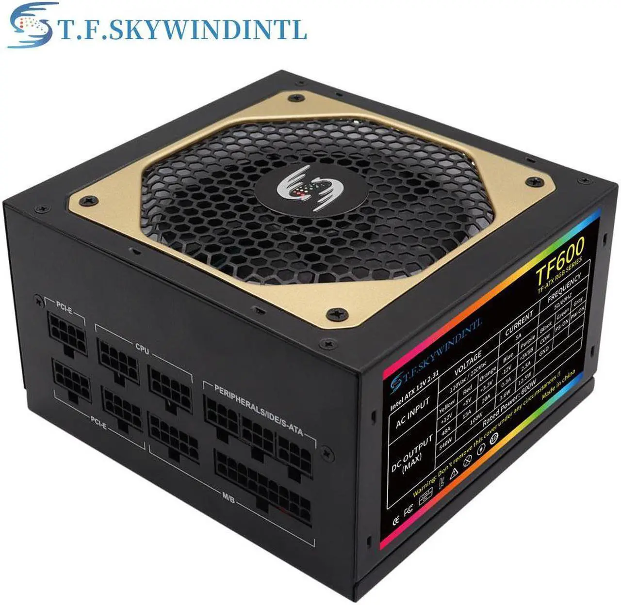 Alt view image 5 of 7 - 600W Power Supply RGB Fully Modular ATX Gaming PSU Full Voltage 90-265V Active PFC with FDB Fan Multiple ARGB Light Modes for Desktop PC Server