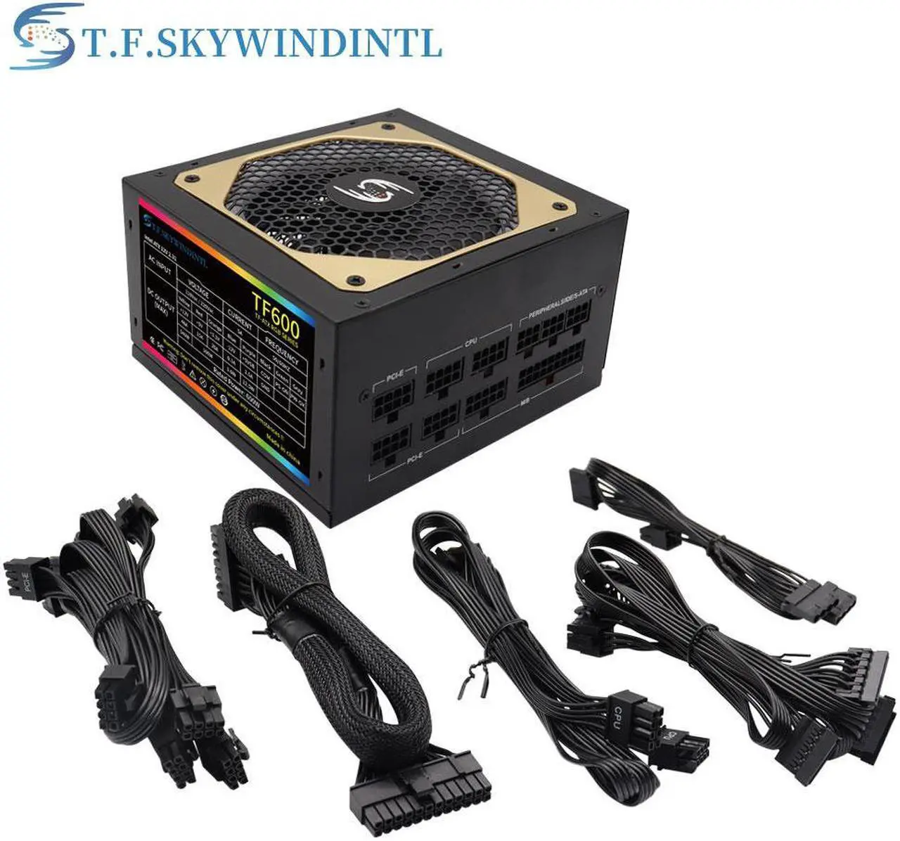 Alt view image 7 of 7 - 600W Power Supply RGB Fully Modular ATX Gaming PSU Full Voltage 90-265V Active PFC with FDB Fan Multiple ARGB Light Modes for Desktop PC Server