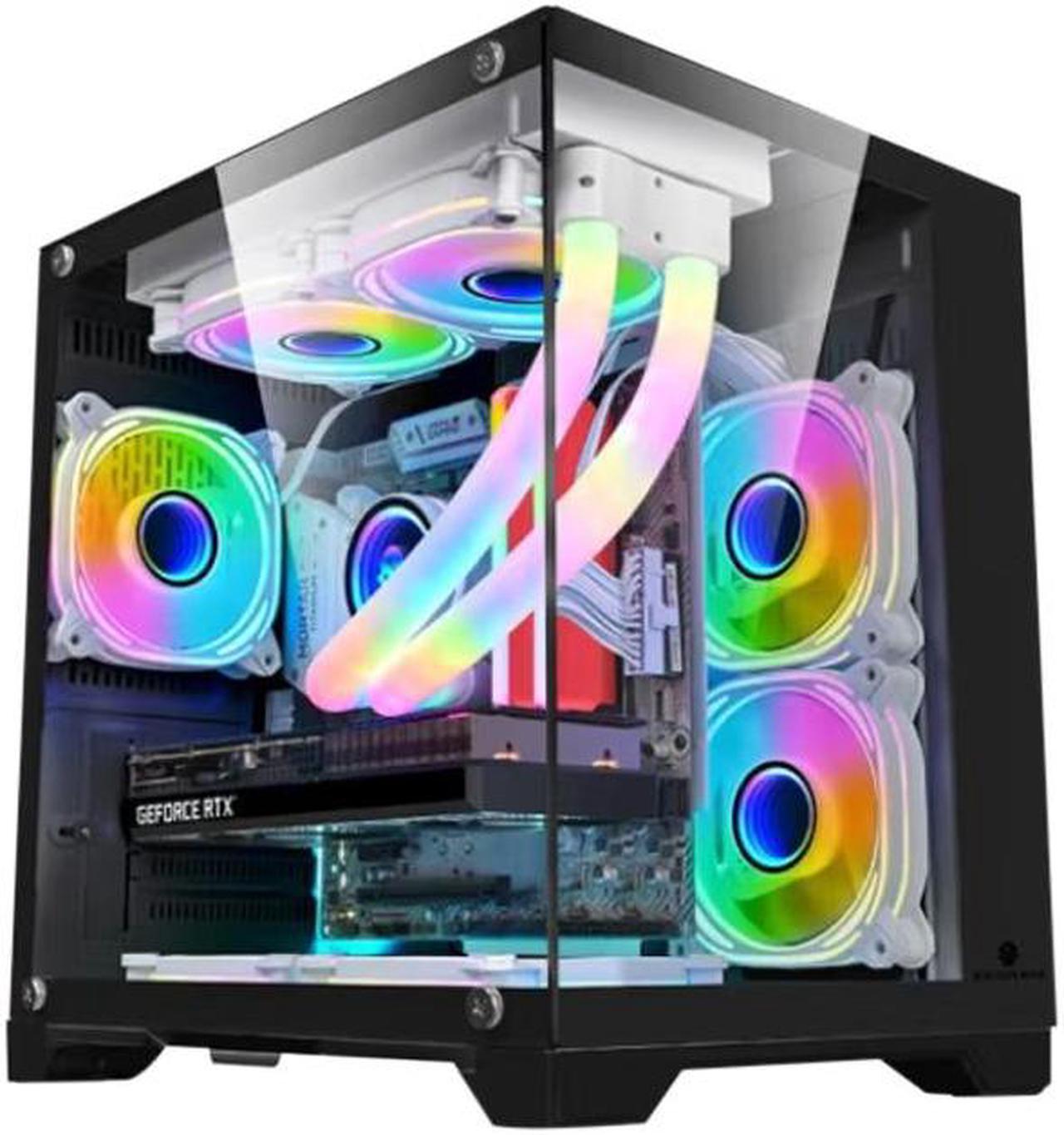 Main image of T.F.SKYWINDINTL Micro ATX / Mini ITX Case Gaming PC Panoramic Side Transparency Without Pillars Supports 240/120 Water Cooler Desktop Computer Chassis Fits mATX / ITX Motherboard (Without Fans ) Black