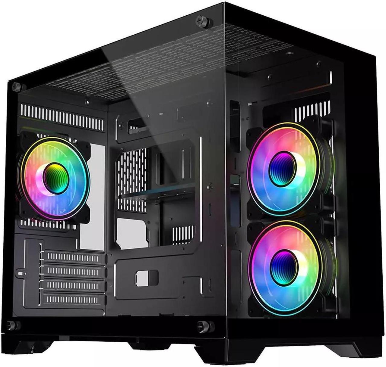 Alt view image 3 of 6 - T.F.SKYWINDINTL mATX Chassis Micro ATX  Mini-ITX PC Case 360 Water-Cooled Sea View Room 30/40 Series Ultra-Long Graphics Card Tempered Glass Side Panel Fits MicroATX Motherboard Without Fans Black