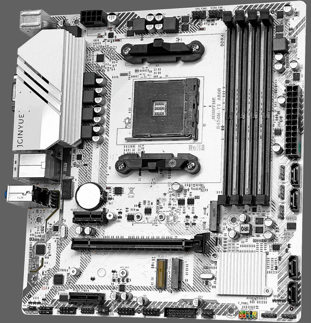 Main image of JGINYUE B450M TI ARGB Motherboard AM4 Socket Ryzen 1000 - 5000 Processors Ryzen R3 R5 R7  CPU DDR4 3600 64GB Dual Channel Memory RAM Micro ATX M.2