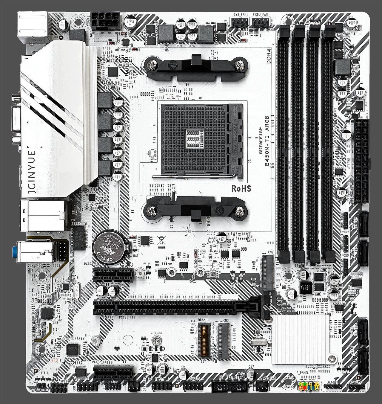 Alt view image 2 of 5 - JGINYUE B450M TI ARGB Motherboard AM4 Socket Ryzen 1000 - 5000 Processors Ryzen R3 R5 R7  CPU DDR4 3600 64GB Dual Channel Memory RAM Micro ATX M.2