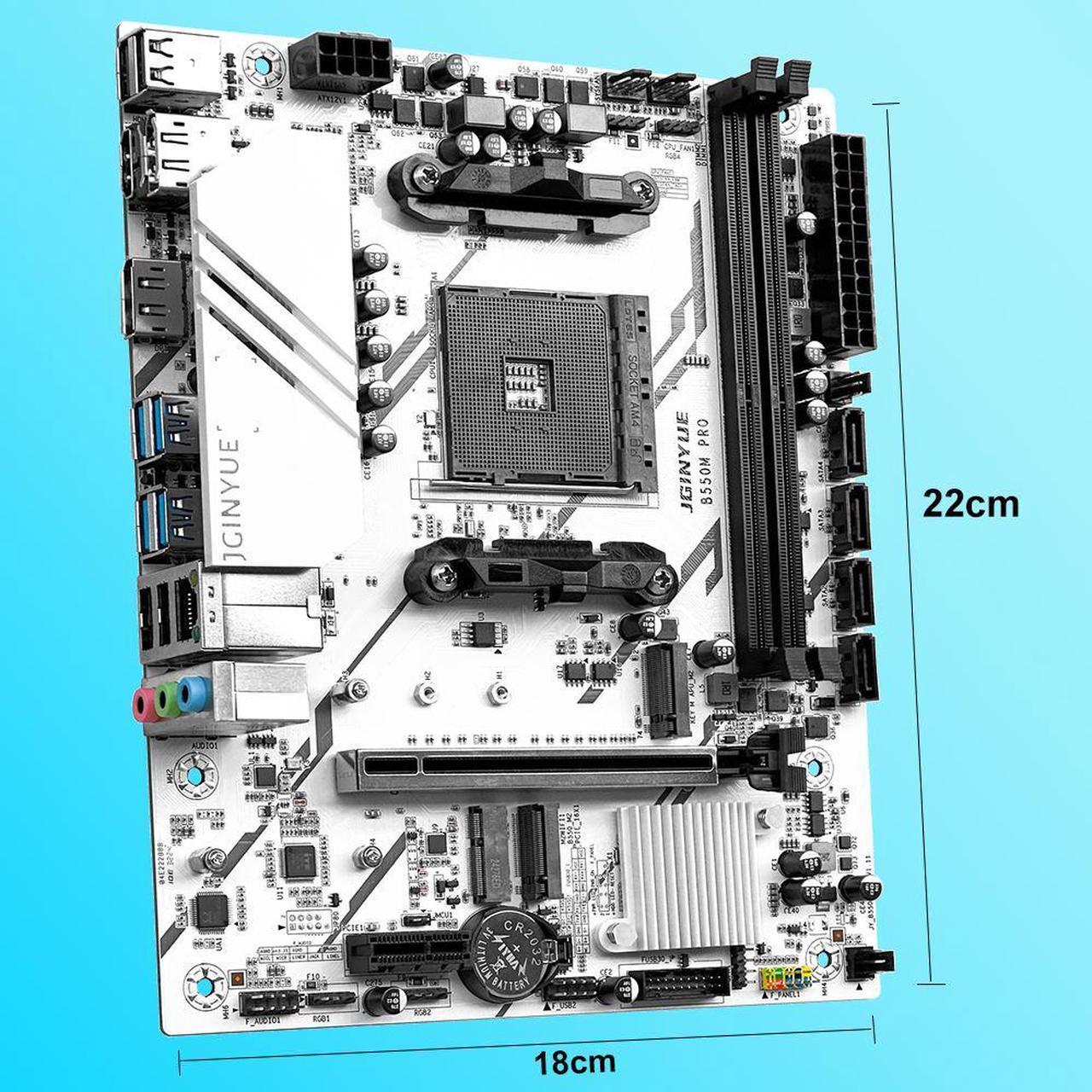 Alt view image 6 of 6 - JGINYUE B550M Pro Motherboard AMD Ryzen 4000 Series,WiFi ProSeries, AM4, DDR4 64GB, PCIe 3.0, SATA 6Gb/s, M.2, USB 3.2 Gen 2, HDMI/DP,  mATX
