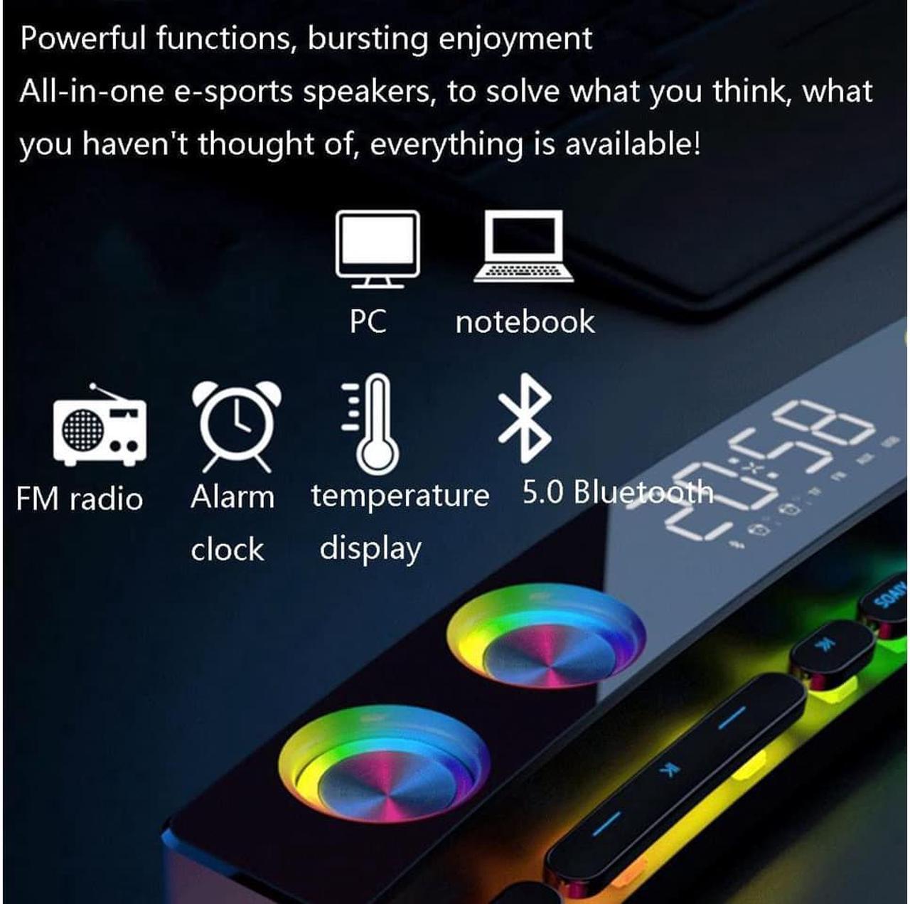 Alt view image 6 of 6 - SH39 Clock Bluetooth Wireless Game Speaker soundbar 3D Stereo Subwoofer,Computer Loudspeaker with Light,soundbar for tv Home Theater (Color : White, Size : 495 * 88 * 57mm)