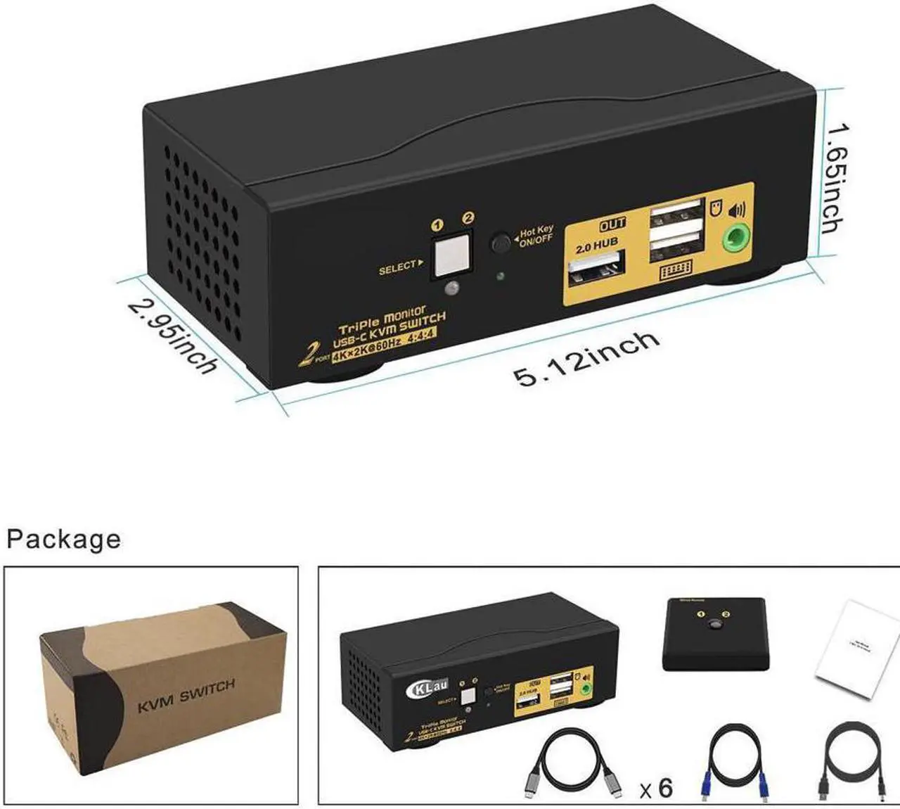 Alt view image 5 of 7 - 2 Port Triple Monitor KVM USB C, 3 Monitor KVM Switch USB-C with Audio, USB 2.0 Hub and Cables for 2 Computers/Macs/Mobile Phones Sharing 3 Monitors and Single Keyboard Mouse