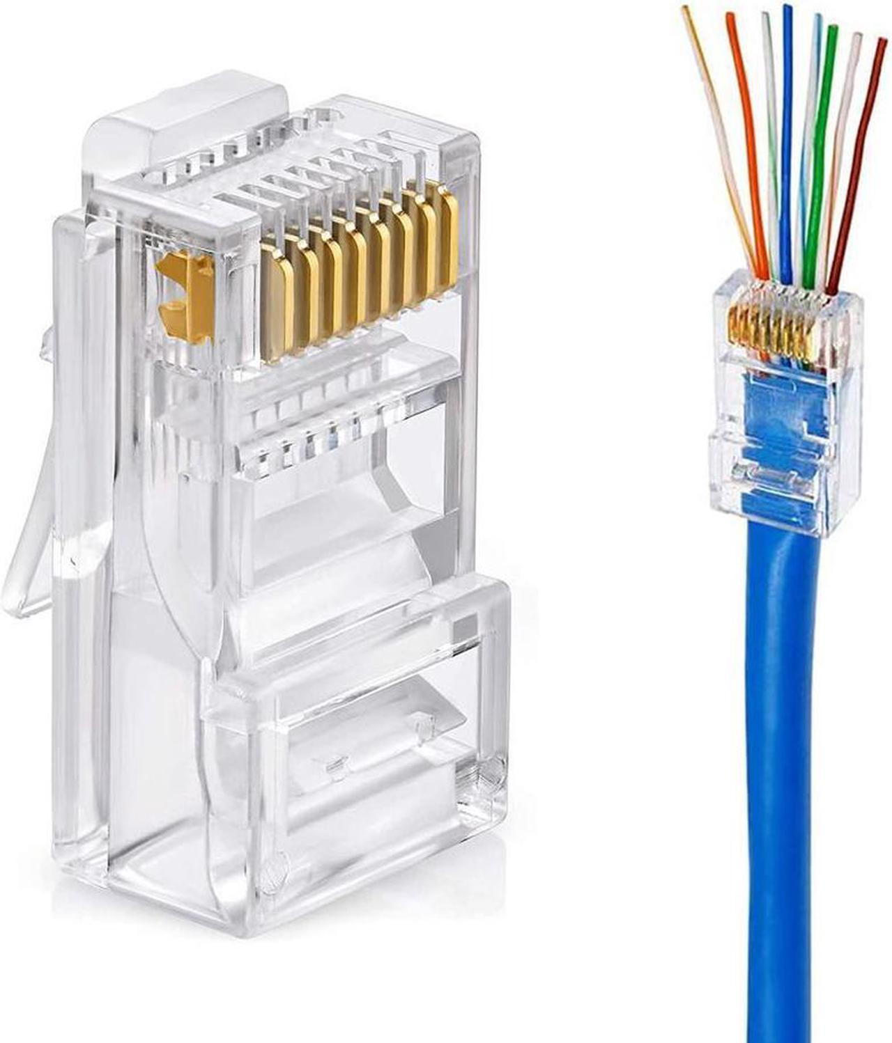 Cat6 Connector Cat6 RJ45 Ends 50-Pack Cat6 / Cat5e / Cat5 RJ45 Connector Ethernet Cable Crimp Connectors UTP Network Plug for Solid Wire and Standard Cable (Transparent)