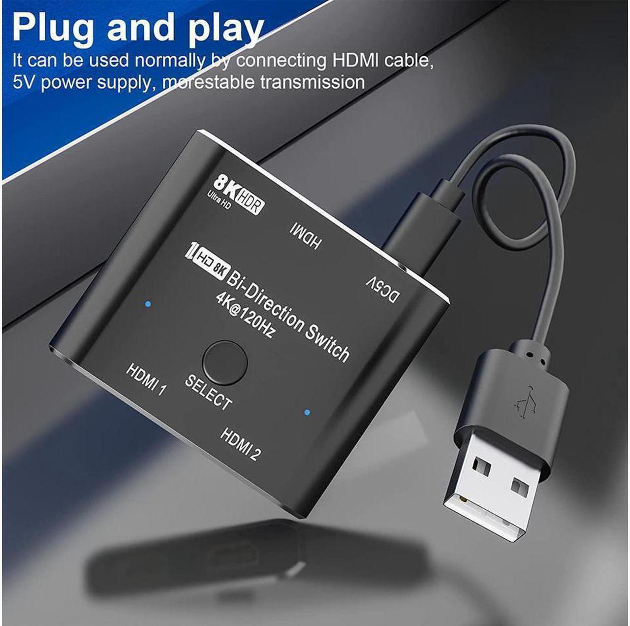 Alt view image 4 of 7 - HDMI switcher hdmi Splitter 2 in 1 Out/1 in 2 Out Ultra 8K HD Bi-Directional Switch 8K@60Hz 4K@120Hz High Speed 48Gbps Switch 8K hdmi Splitter ps5 Support Xbox X PS5