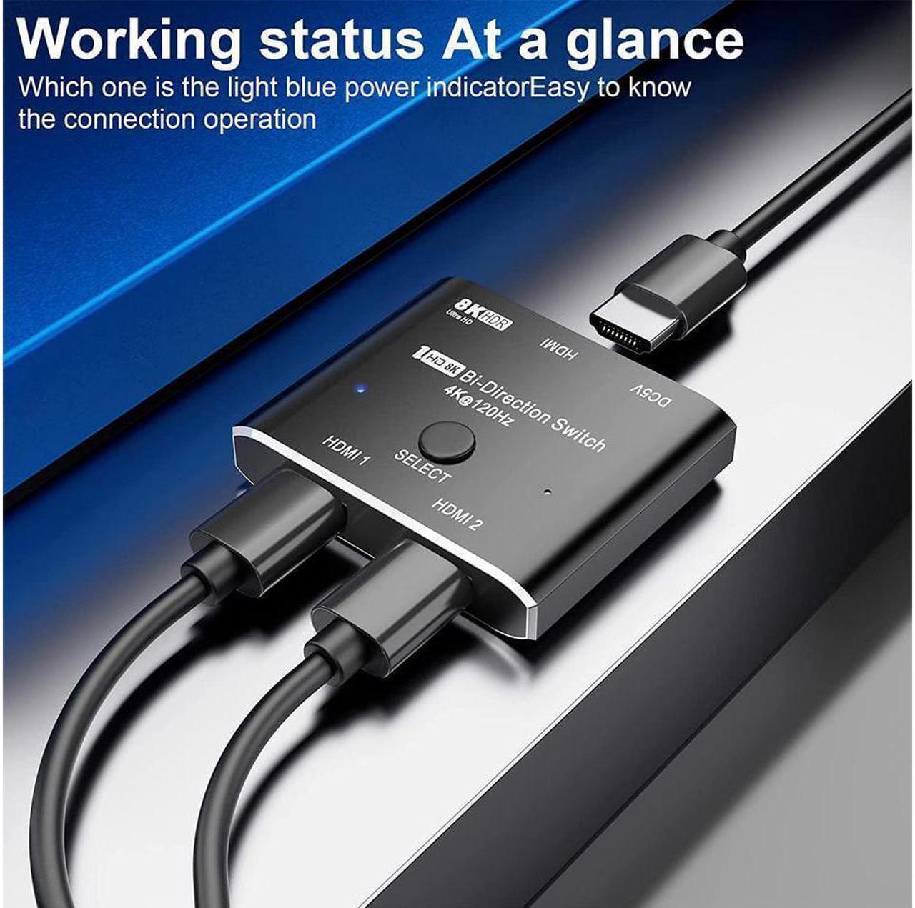 Alt view image 3 of 7 - HDMI switcher hdmi Splitter 2 in 1 Out/1 in 2 Out Ultra 8K HD Bi-Directional Switch 8K@60Hz 4K@120Hz High Speed 48Gbps Switch 8K hdmi Splitter ps5 Support Xbox X PS5
