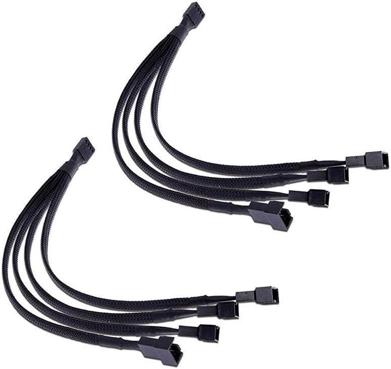 PWM Fan Splitter Cable 4 Pin Black Sleeved Case Fan Splitter Cable 1 to 4 Converter Braided Y Splitter Computer PC Fan Extension Power Cable 105 Inches 2 Pack