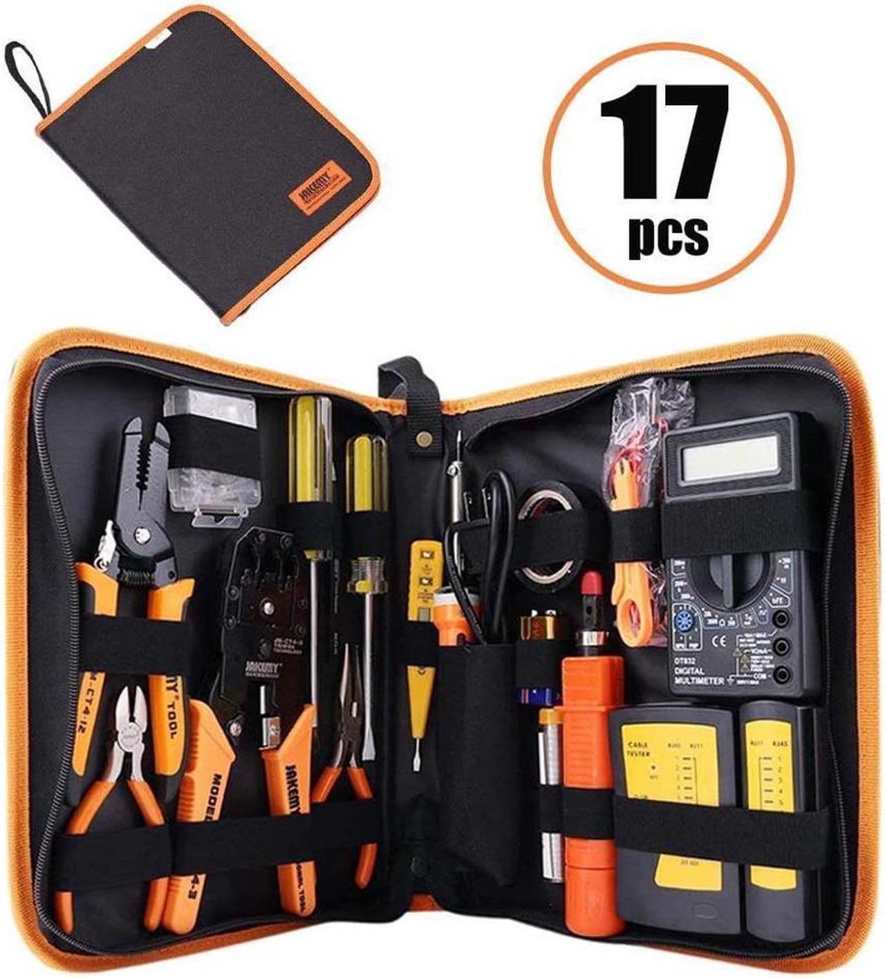 Computer Tool Kits - Professional 17 in 1 Network Cable Maintenance Tools - RJ45/RJ11/8P8C Connectors, LAN/Cat5e/Cat6 Cable Tester, Soldering Iron, Ethernet Stripping/Crimp Pliers Tool kit