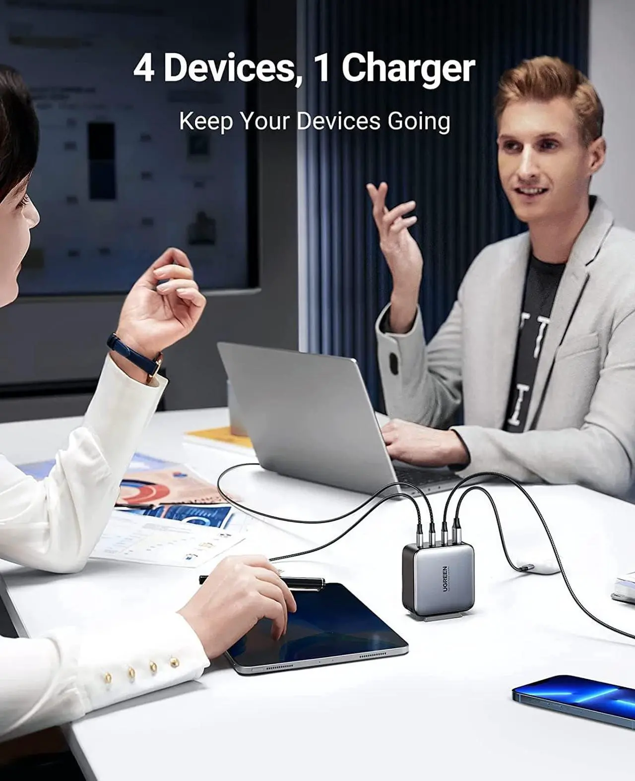 Alt view image 7 of 7 - UGREEN 100W USB C Charger - Nexode 4-Port GaN PD Fast Wall Charger USB-C Power Adapter Compatible with MacBook Pro/Air, Dell XPS, iPad, iPhone 14/13/12 Series, Galaxy S22/S21, Steam Deck and More